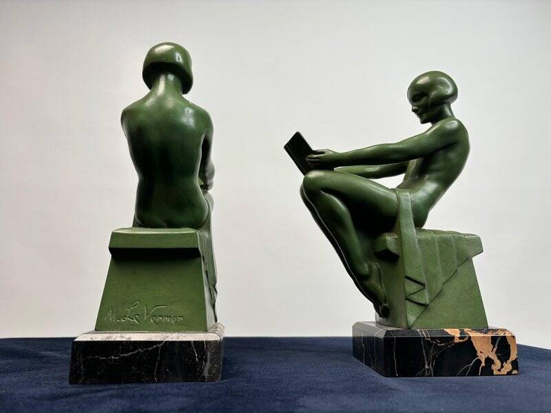 Art Deco Sculptural Bookends by Max Le Verrier, Paris, France, 1925, Set of 2