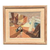 Original Swedish Oil on Panel – “Figure with Boats” by Nils Öst (1908–1982)