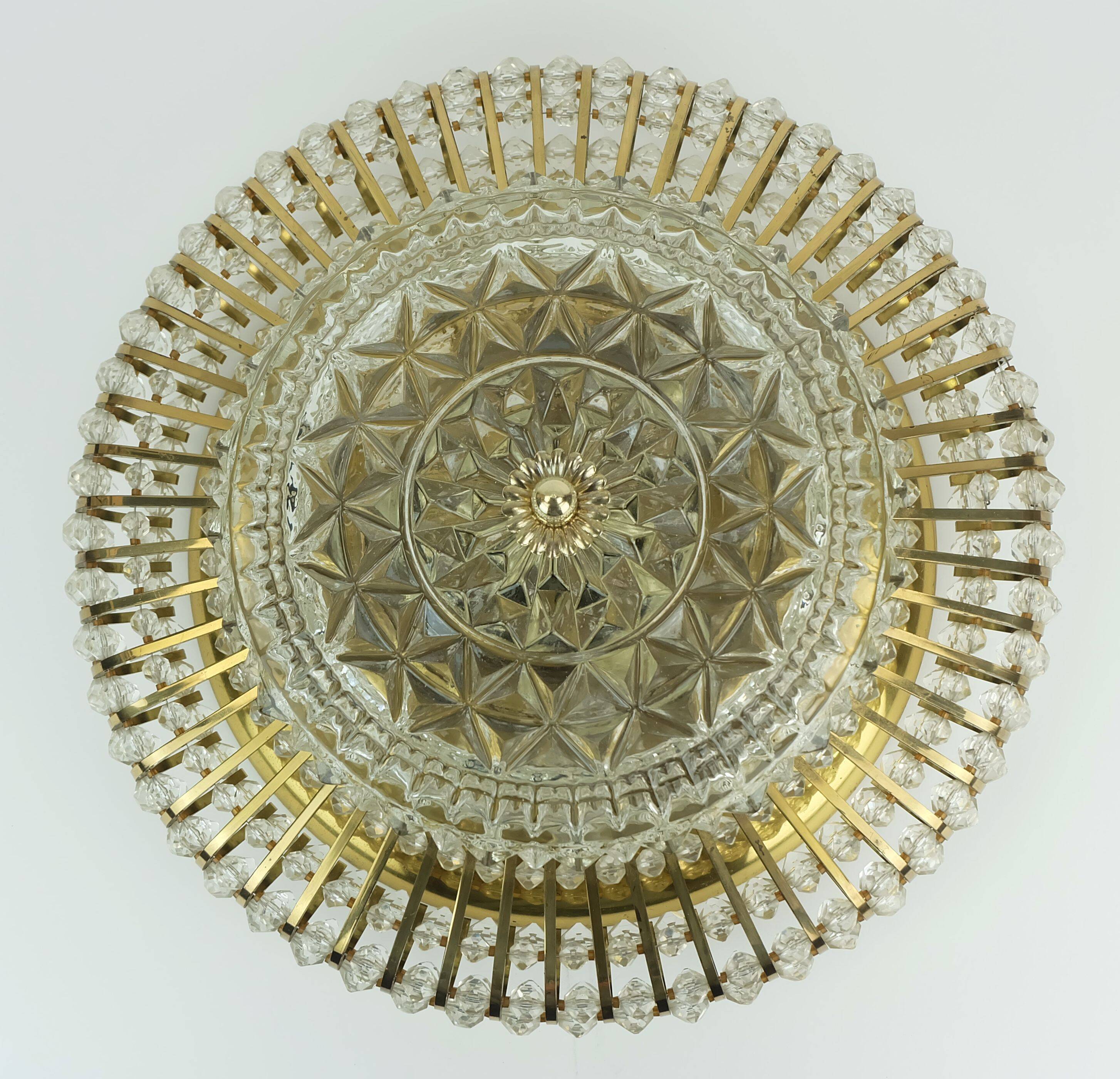 glamorous 1960s mid century CEILING LAMP ceiling fixture brass and glass