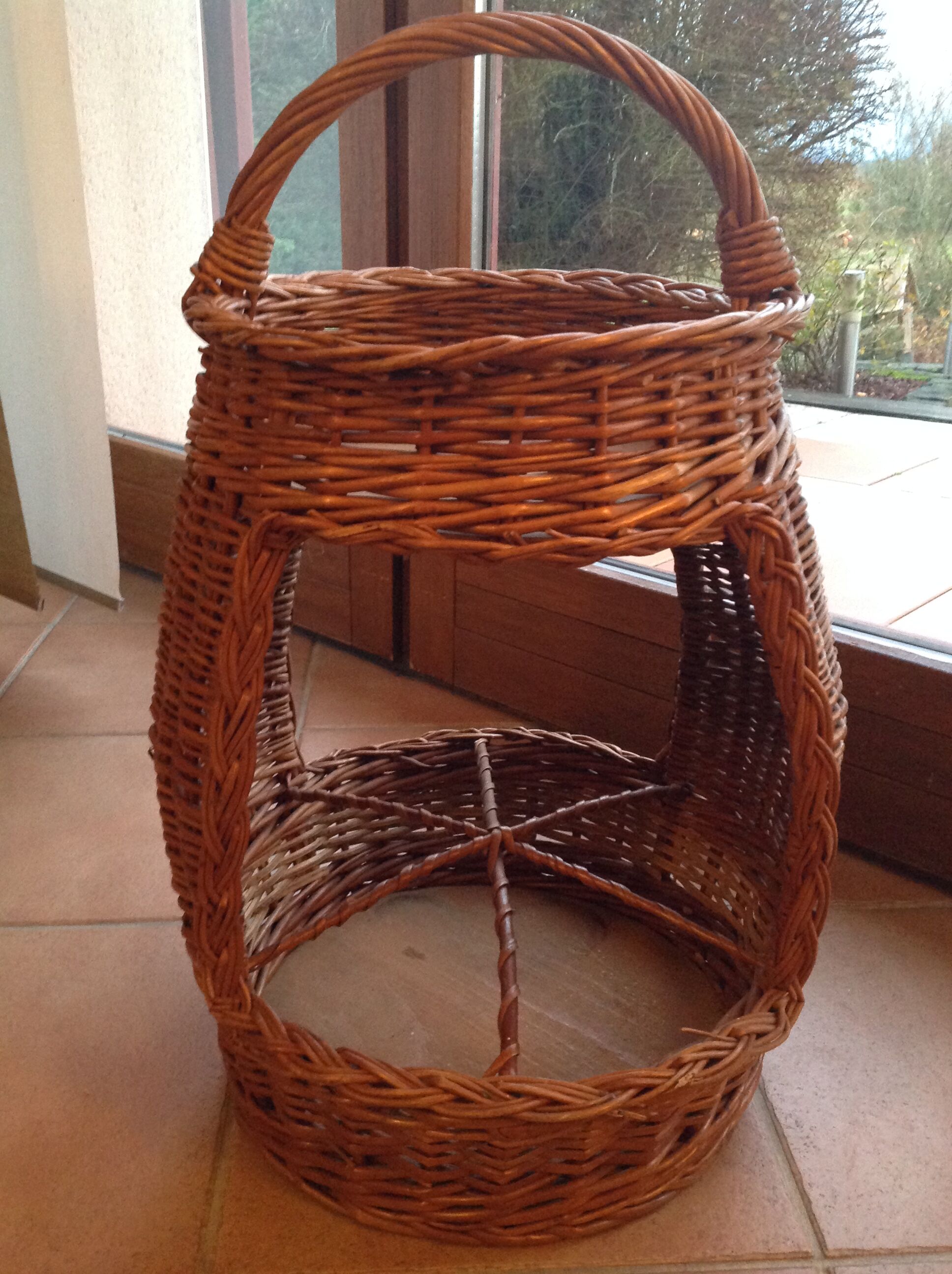 Old vintage bottle rack wicker basket