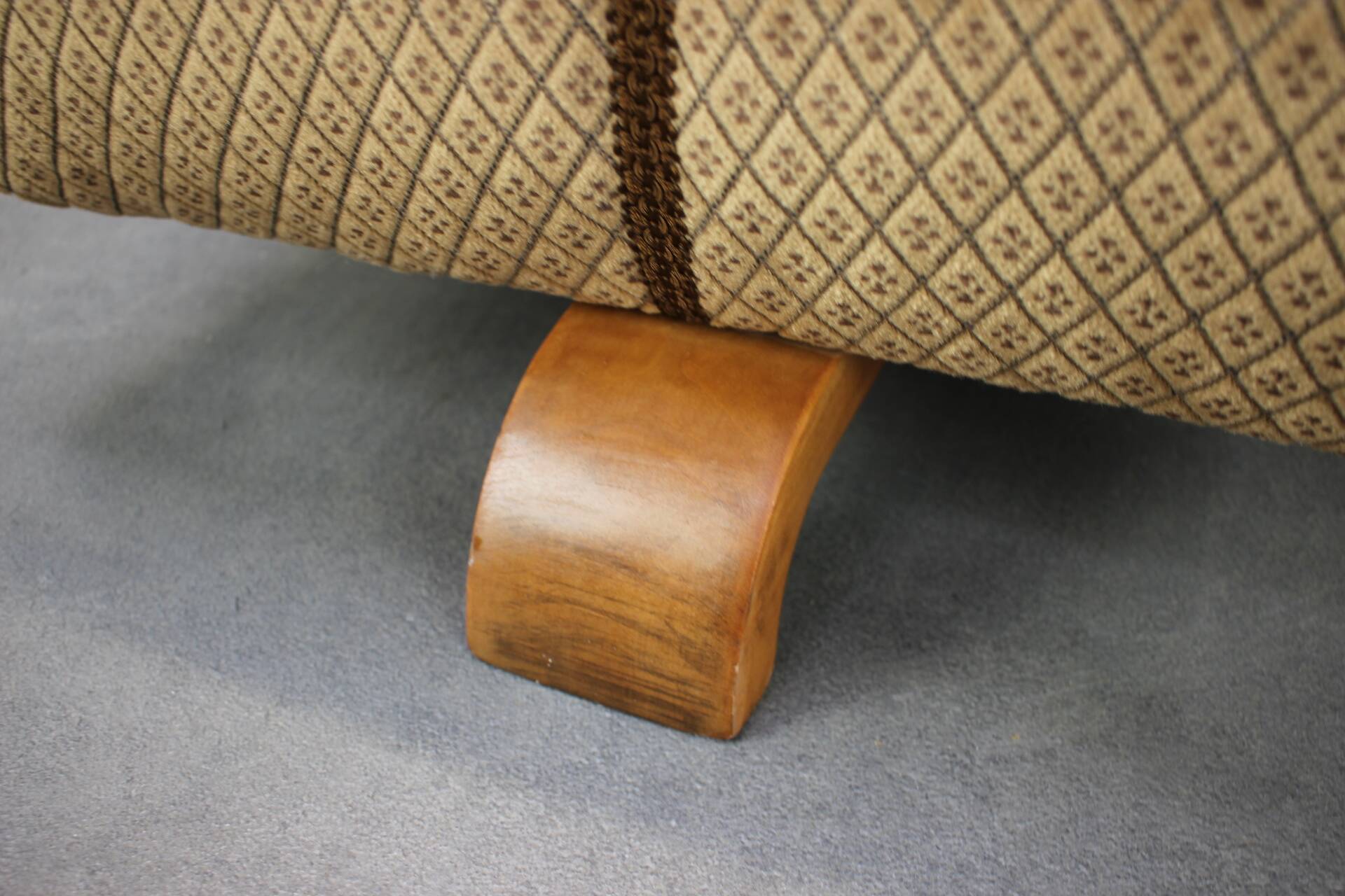 Jindřich Halabala stool in Art Deco velvet, Czechoslovakia, 1930s.