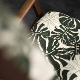 Vintage Mid-Century Danish Modern Rocking Chair in Wood and Monstera Leaf Pattern Fabric, 1960s