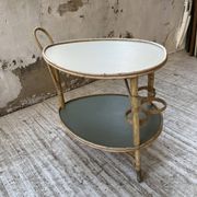 Desserte, table roulante en rotin années 60