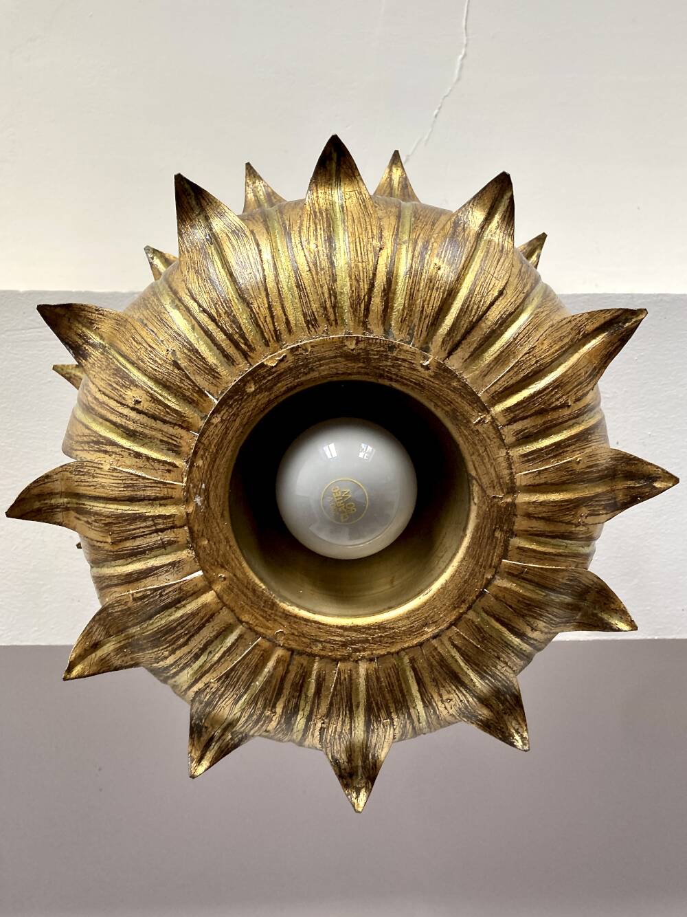 Ceiling light, Hans Kögl, sunflower model in gilded metal, 1950s.