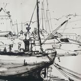 André Duculty (1912-1990) Ink on paper "Port de pêche" Monogrammed lower left