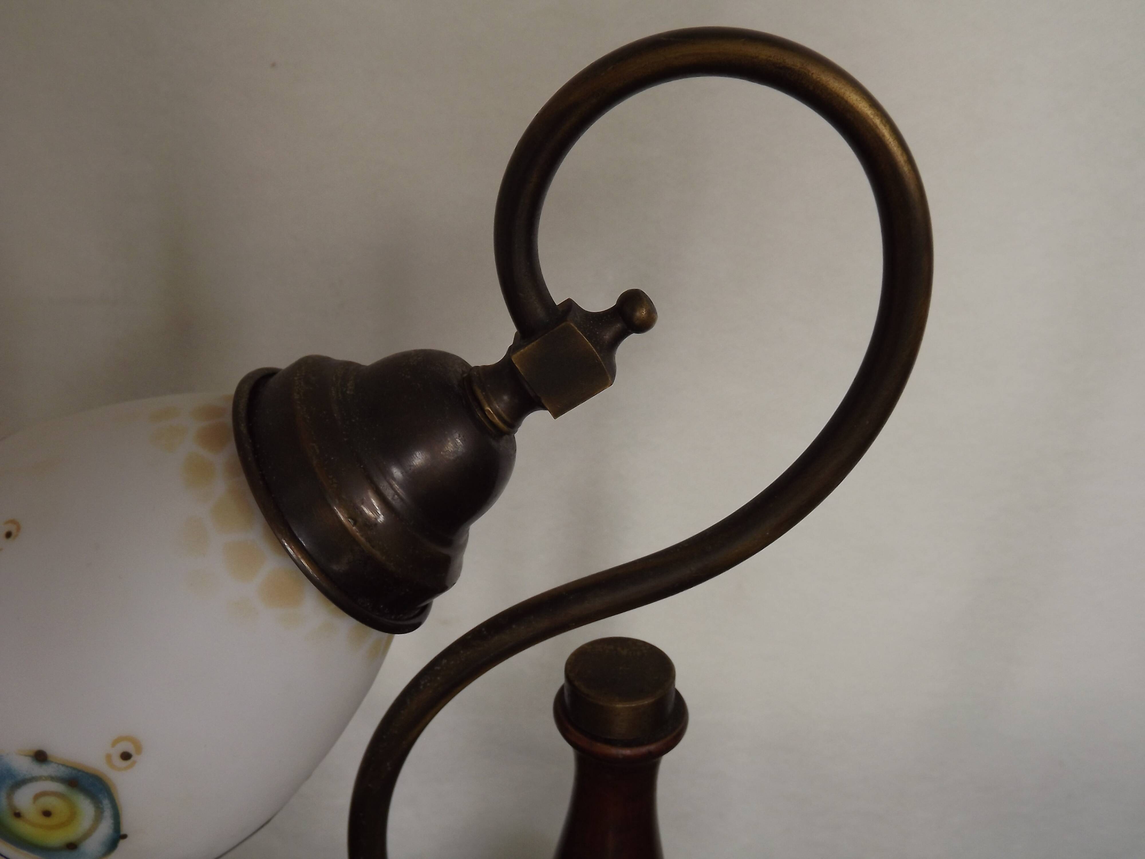 Wood and opaline glass lamp