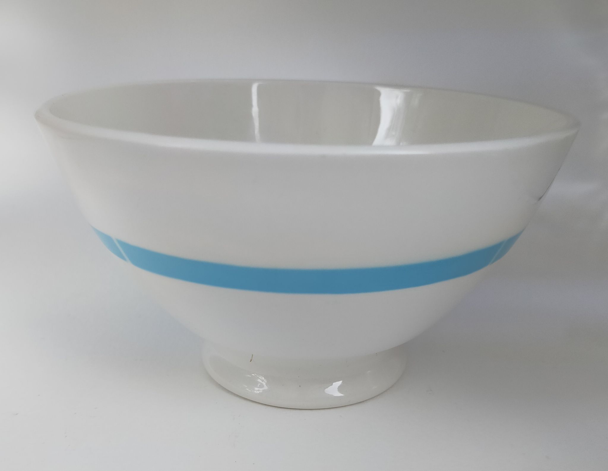 Old ceramic bowl earthenware white French blue ribbon of the 50s vintage