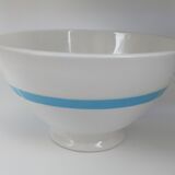 Bol ancien  céramique faïence blanc ruban bleu français des années 50 vintage
