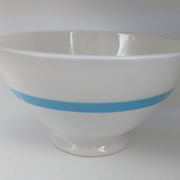 Old ceramic bowl earthenware white French blue ribbon of the 50s vintage