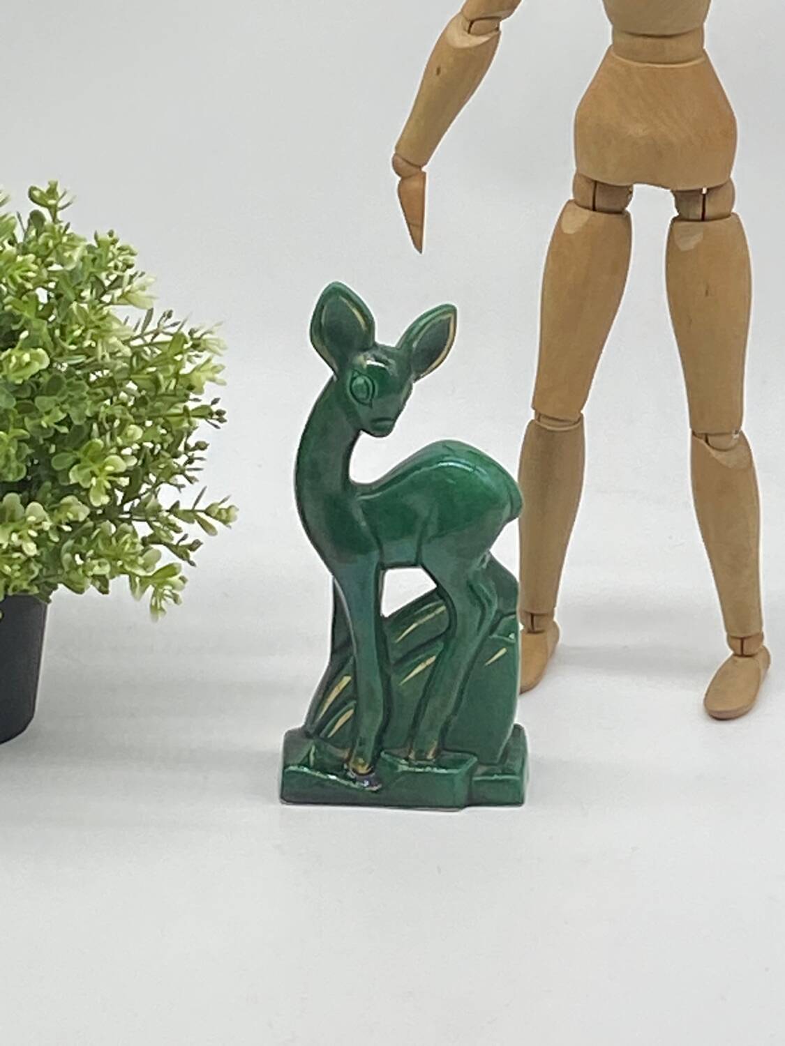 Status / ceramic statuette, doe / fawn, lemanceau art deco
