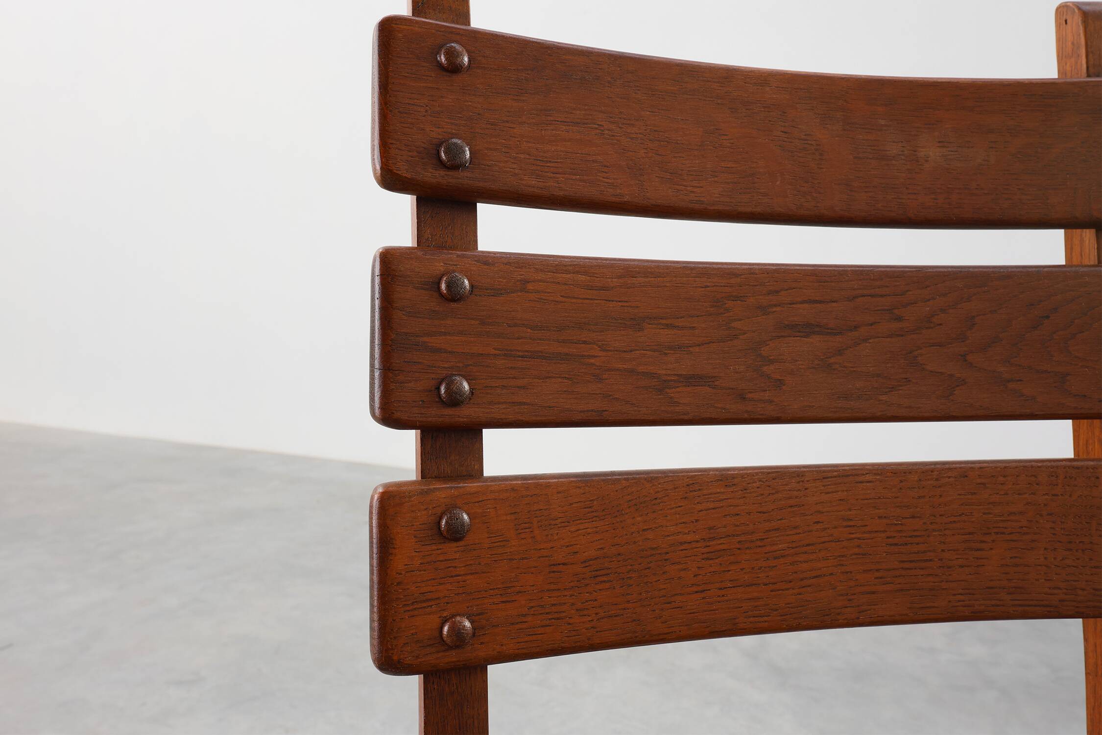 1960s Belgian Mid-Century Chair in Oak and Wicker, Brutalist Style