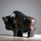 Brown glazed bull sculpture by Ed Ruscha, 1970s ceramic art