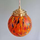 Duo de suspensions Art Déco en verre moucheté multicolore, 1930