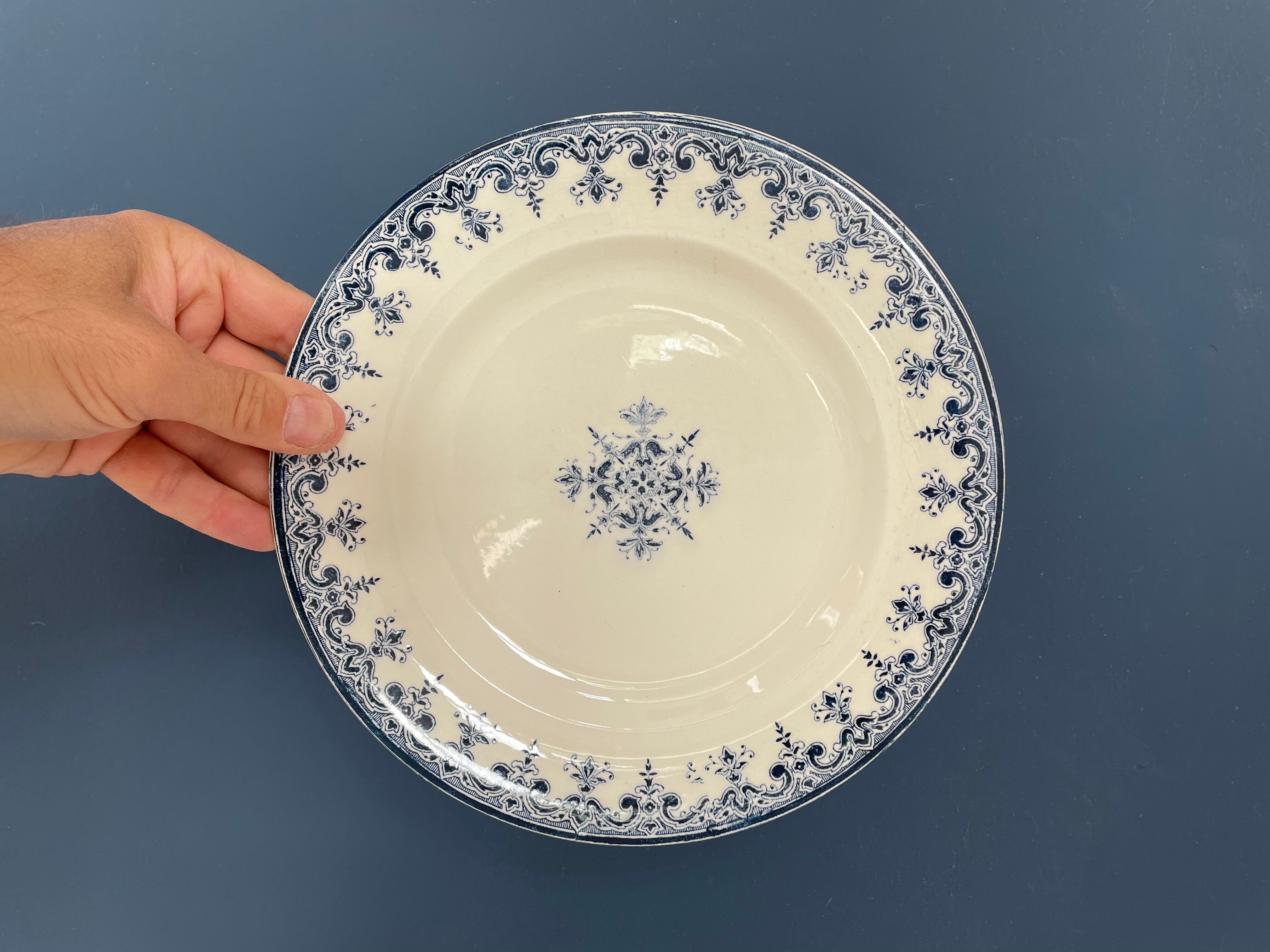 Set of 12 flat plates Terre de Fer L.G "Rouen" XIX