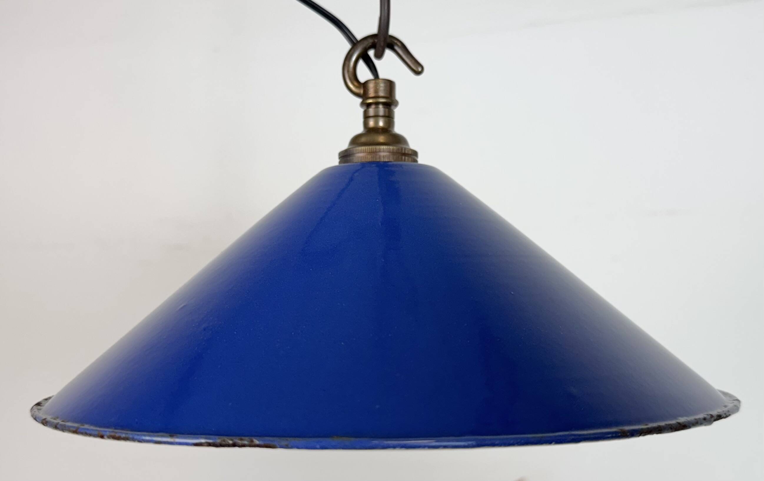 Industrial Blue Enamel Factory Pendant Lamp, 1950s
