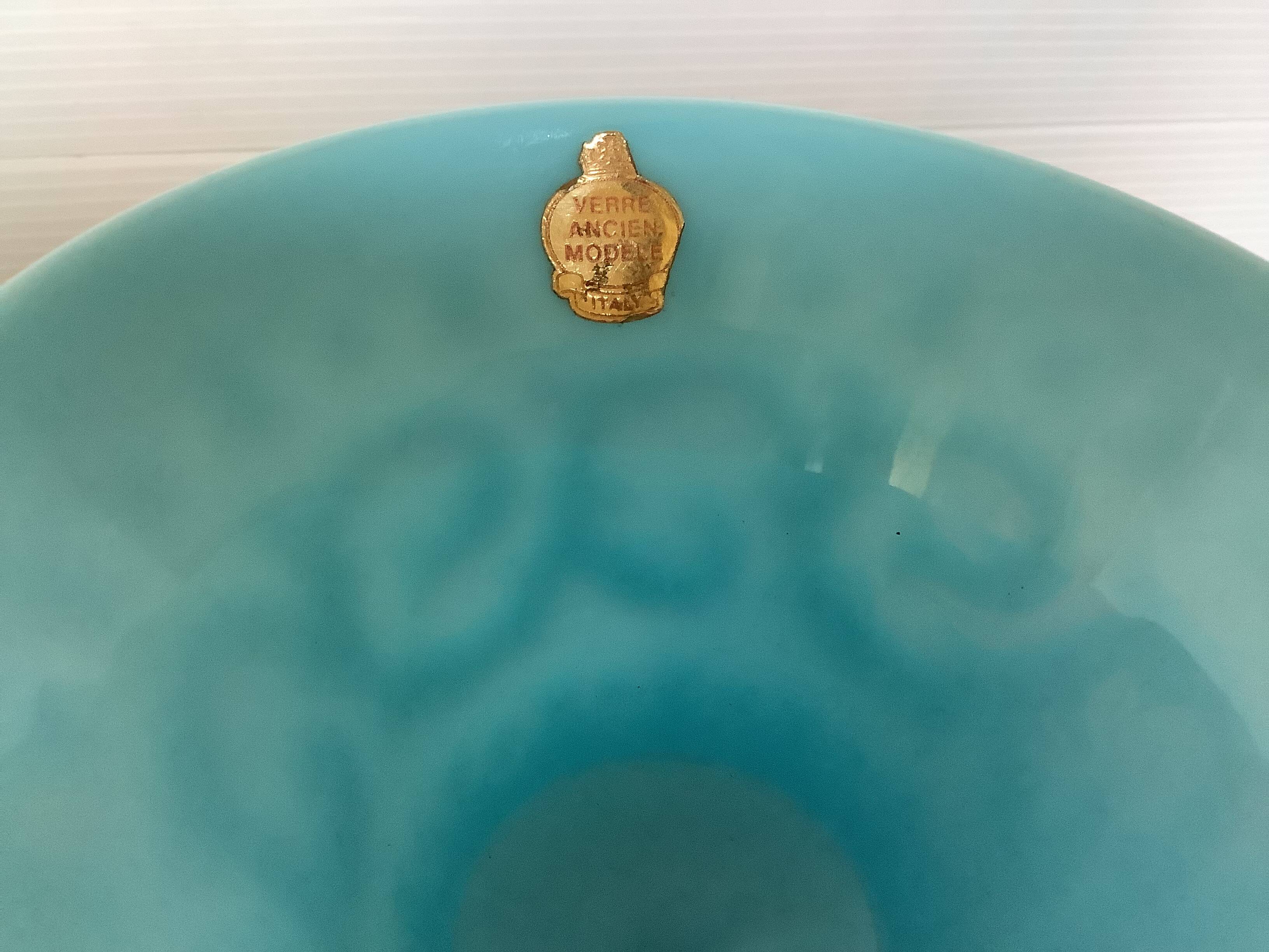 Blue opaline footed bowl vase Italy