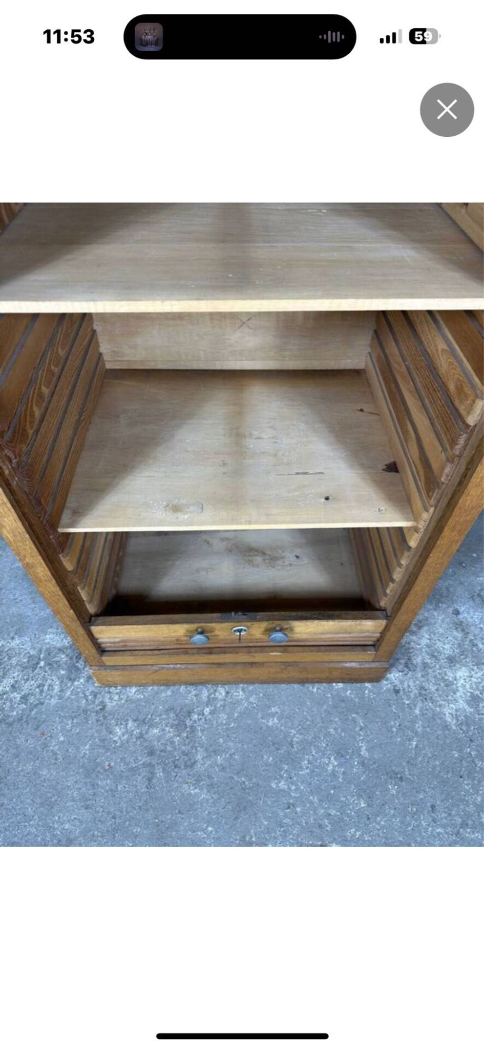 Vintage wooden curtain cabinet – antique office furniture