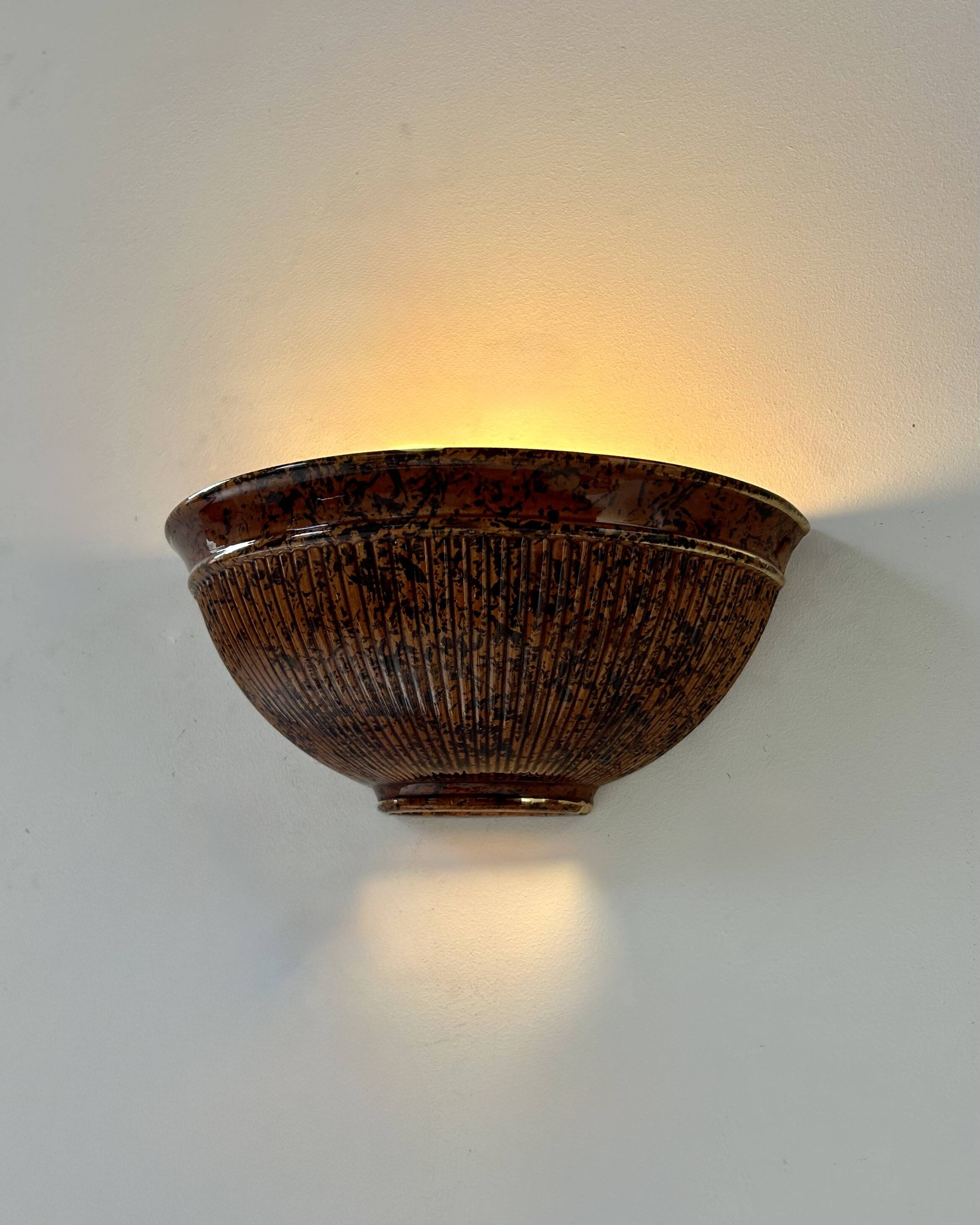 Pair of vintage brown porcelain wall lights, Italy 1970.