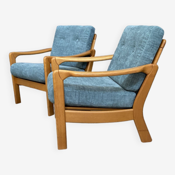 Fauteuils Walter Knoll en tissu bleu années 1960