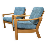 Fauteuils Walter Knoll en tissu bleu années 1960