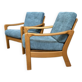 Walter Knoll blue fabric armchairs 1960s