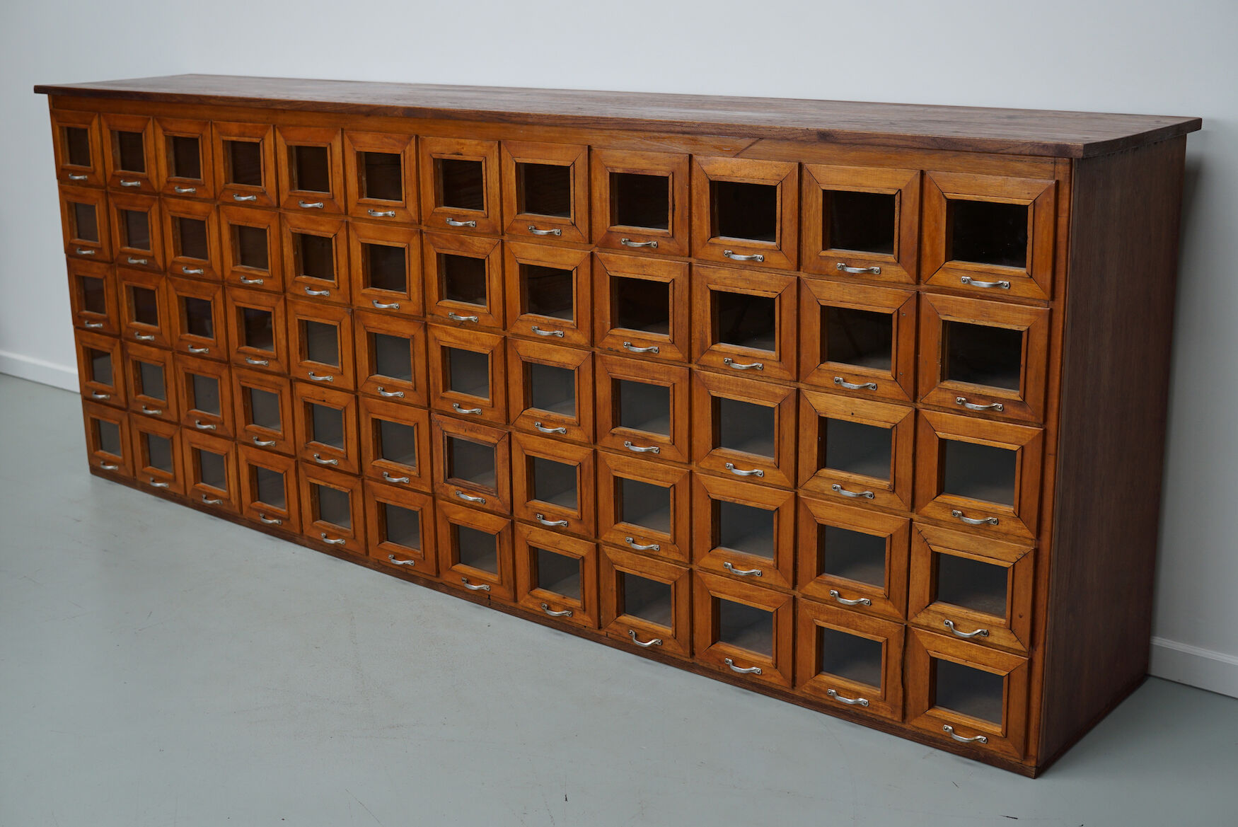 Vintage Dutch Oak Haberdashery Shop Cabinet / Vitrine, 1950s