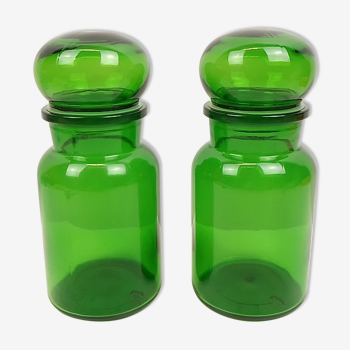 Lot de 2 pots hermétiques en verre vert 22,5 cm