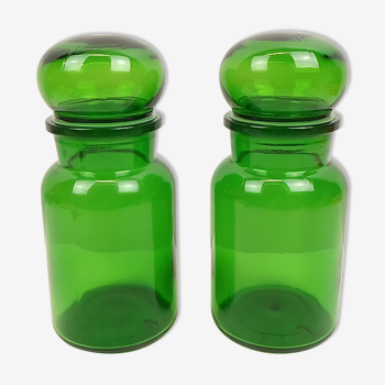 Set of 2 airtight green glass jars 22.5 cm