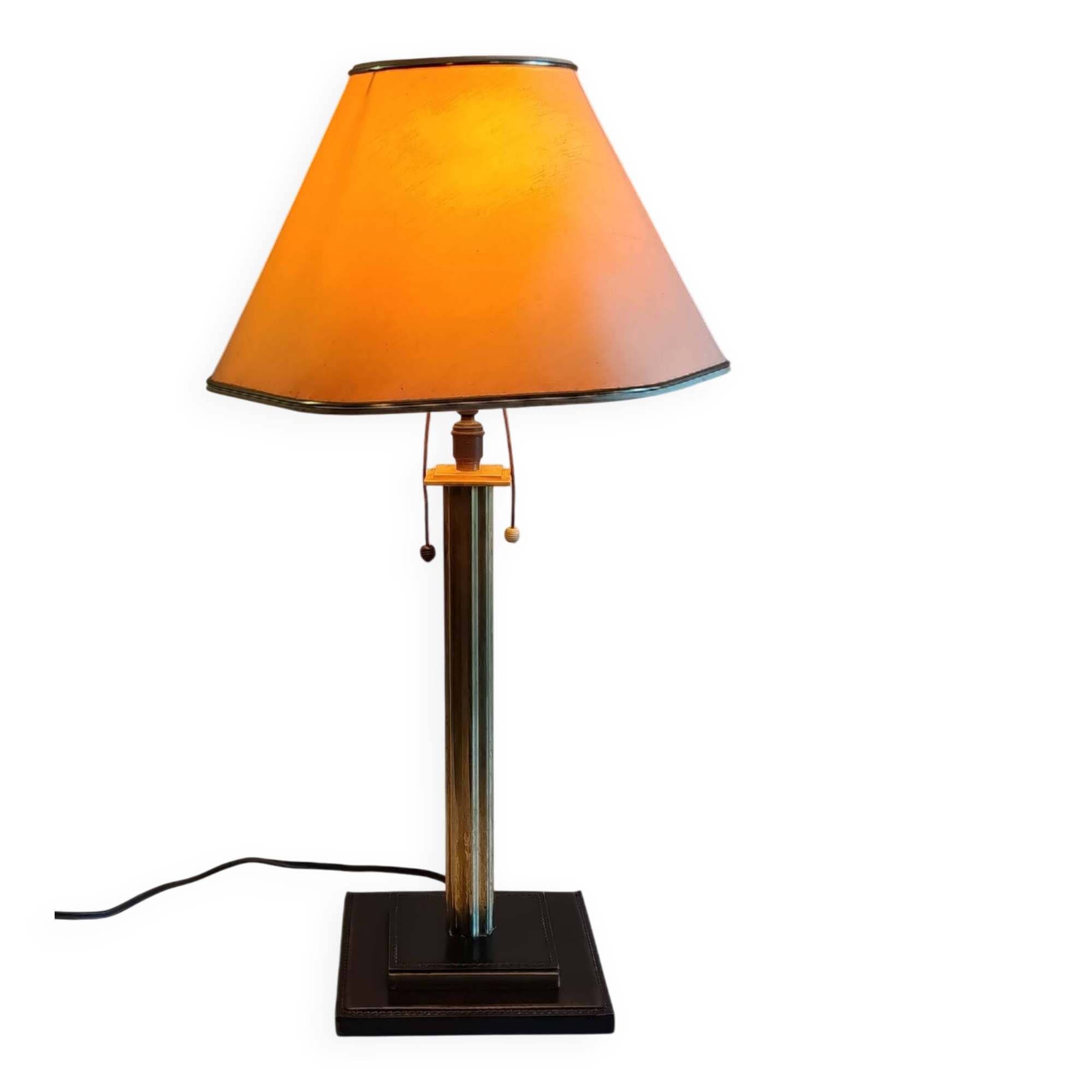 Table lamp base in leather and brass - 50s design