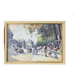 Painting "Bouquiniste - Quais de Seine" Paris Watercolor circa 1950 signed + frame