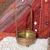 Basket planter with handle, gilded embossed copper mid 20th century