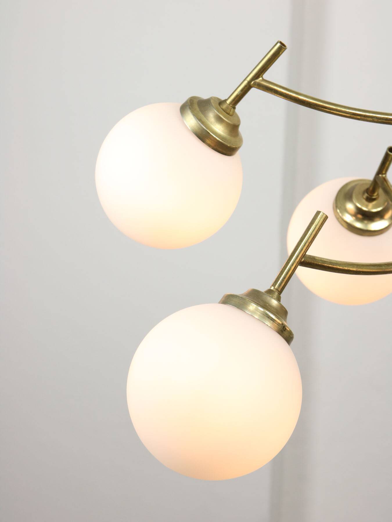 Mid-century Italian Brass and Opaline Chandelier, 50s