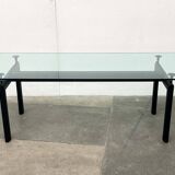Italian model LC6 dining or office table in metal and glass by Le Corbusier, Pierre Jeanneret, Charlotte Perriand for Cassina.