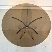Vintage 1970s round table – smoked glass & chrome base –