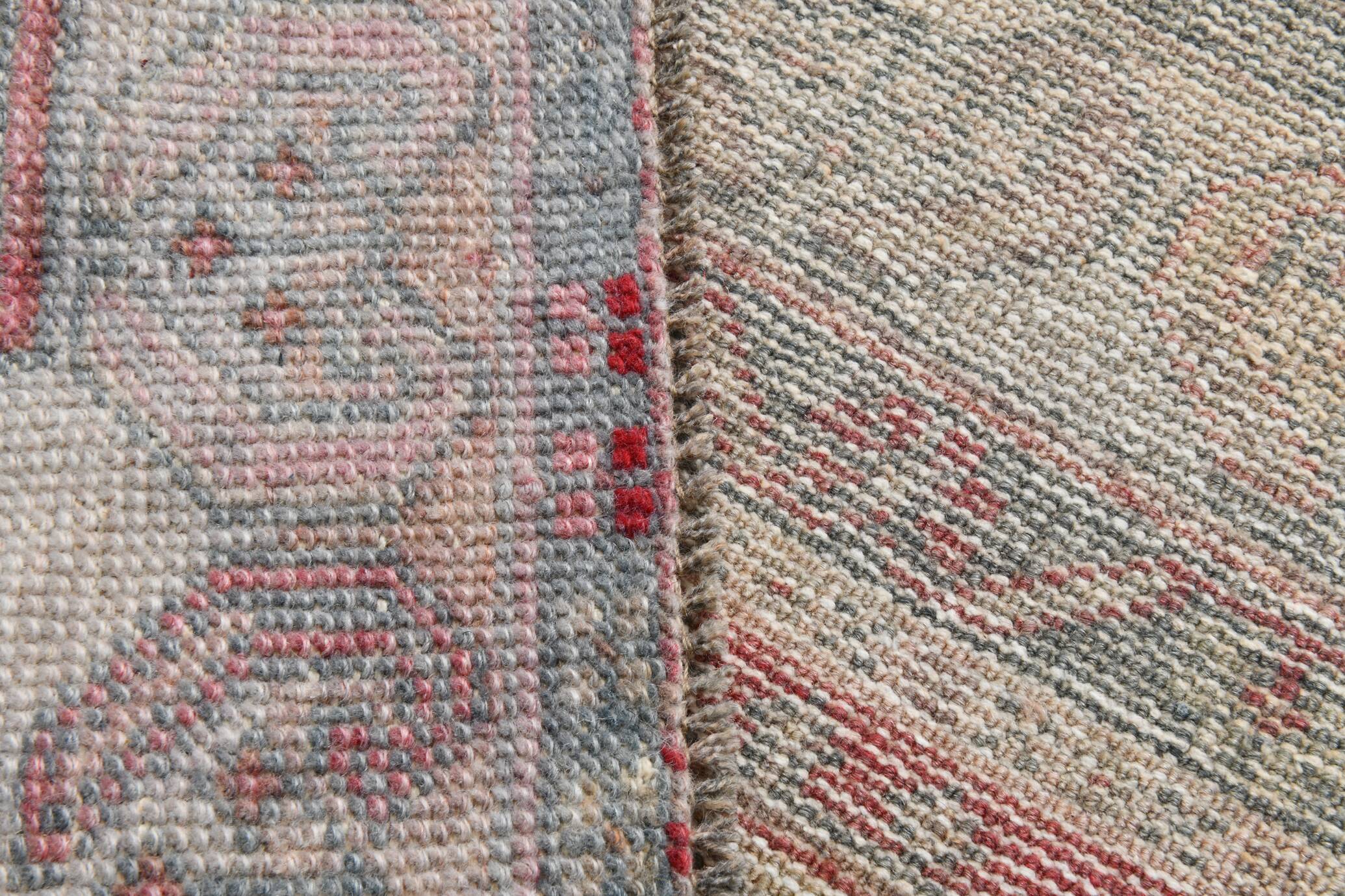 4x8 Soft Pink Geometric Handmade Vintage Rug, 128x242Cm