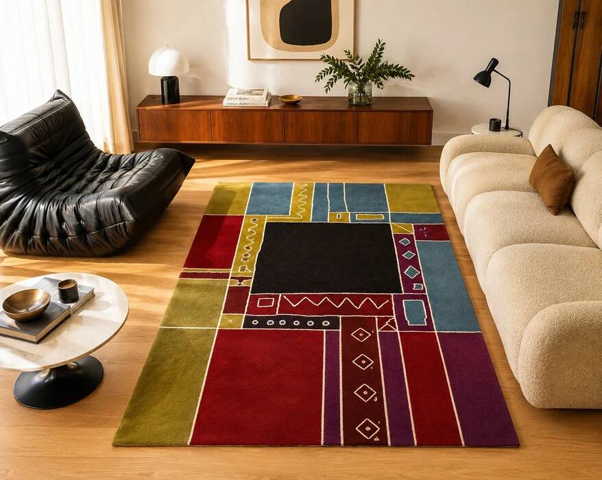 Tisca "Krumi" hand-tufted wool rug, France 1990s