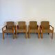 4 armchairs with armrests in beech and fabric, 1970s vintage design.