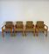 4 armchairs with armrests in beech and fabric, 1970s vintage design.