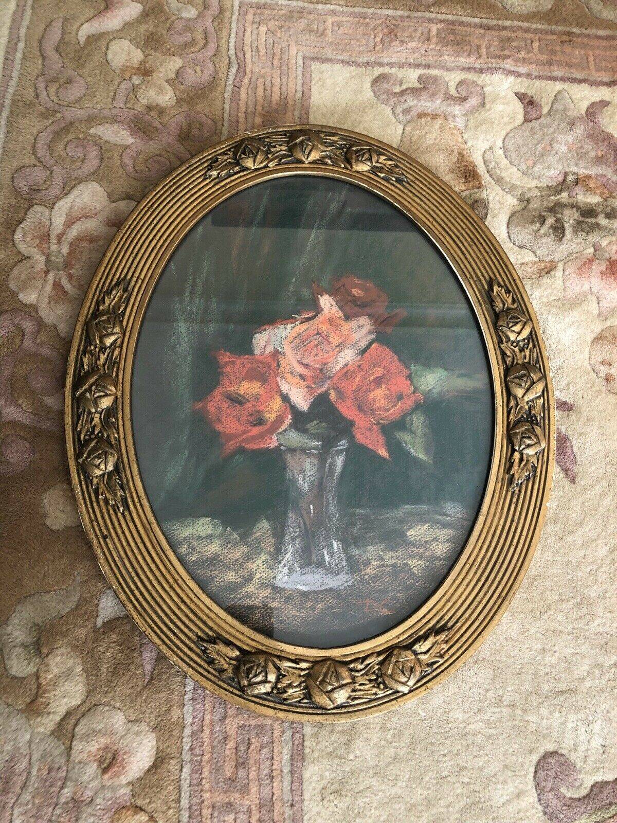 pair of framed old pastels