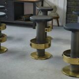 6 tabourets en acier et laiton 1980
