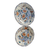 2 flat plates in Gien earthenware model rooster and peonies year 1940
