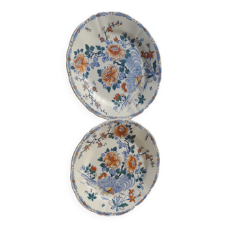 2 assiettes plates en faïence de Gien modèle coq et pivoines année 1940