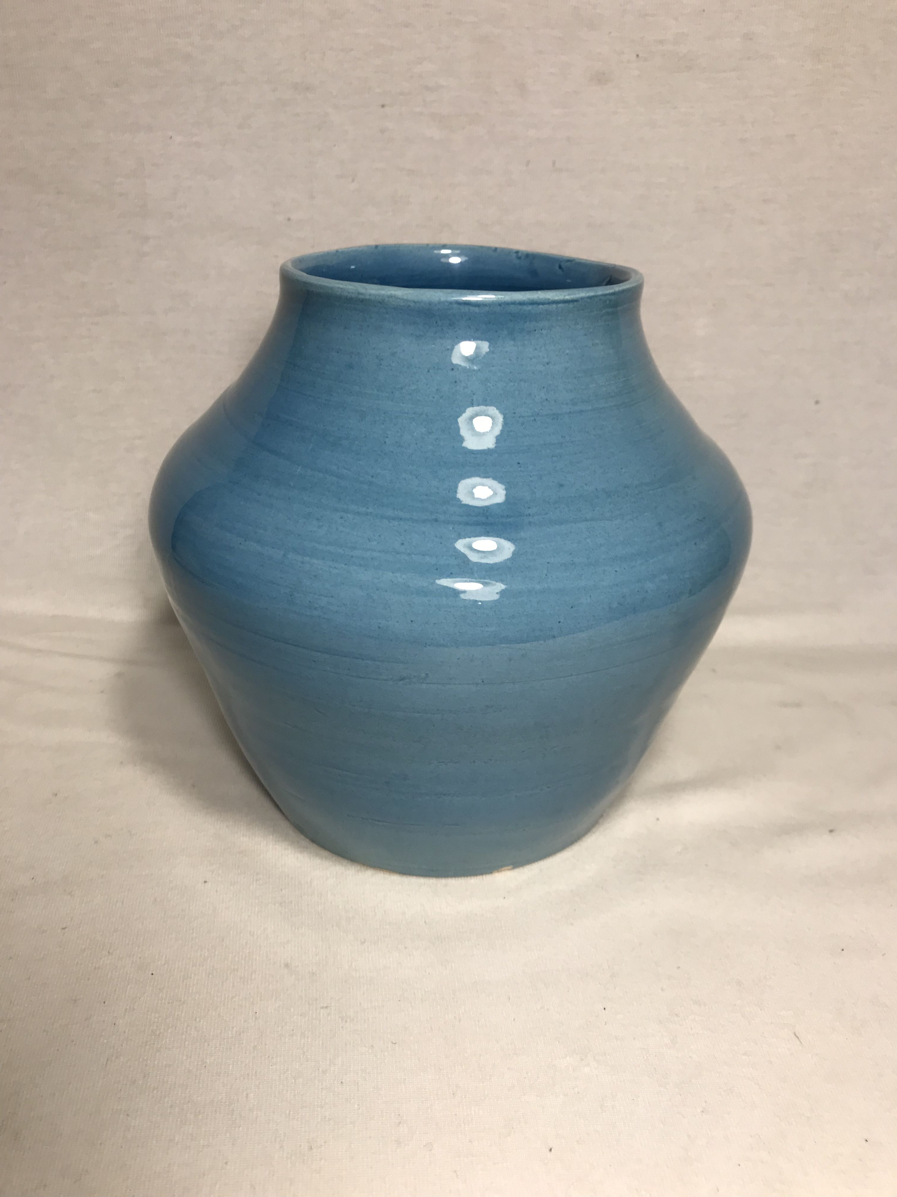 Old ceramic vase enamelled blue signed maryse 75 vintage
