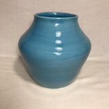 Vase ancien céramique émaillé bleu signé maryse 75 vintage