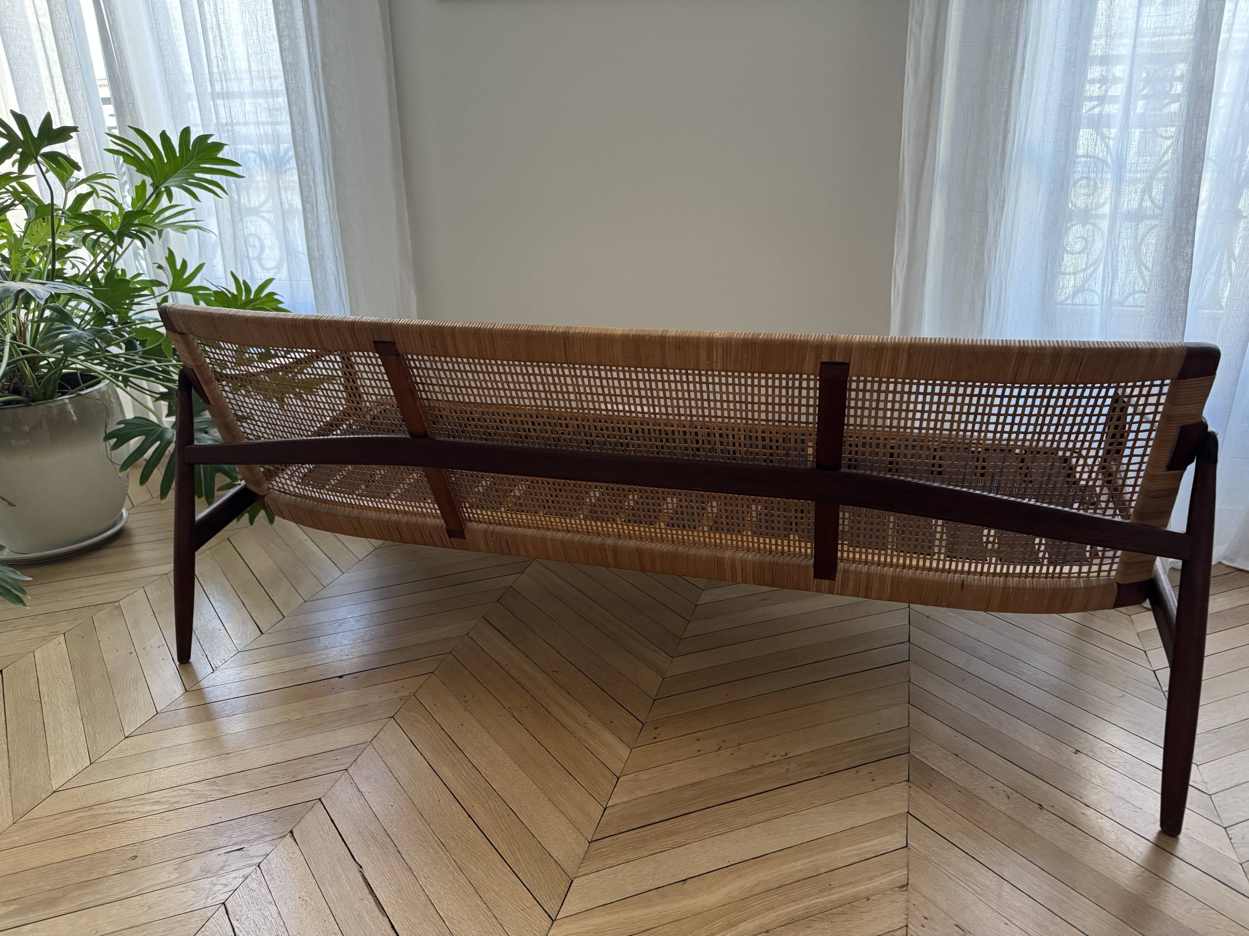 Sofa Series 400 Mid-Century in Teak with Rattan Backrest by Hartmut Lohm