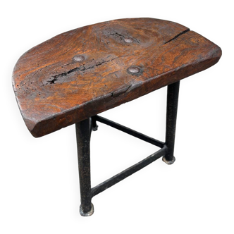 Tabouret de traite tripode structure fonte assise bois