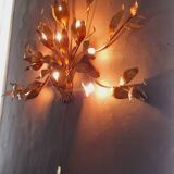 Monumental Vintage Wall Lamp with Golden Leaf Decor by Hans Kögl, 1960s