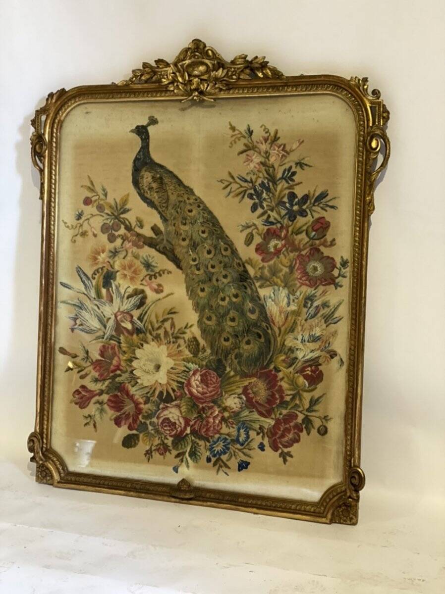 Cross-stitch tapestry in a Louis XVI style frame from around 1900.