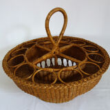 Old bottles and glasses holder wicker vintage aperitif