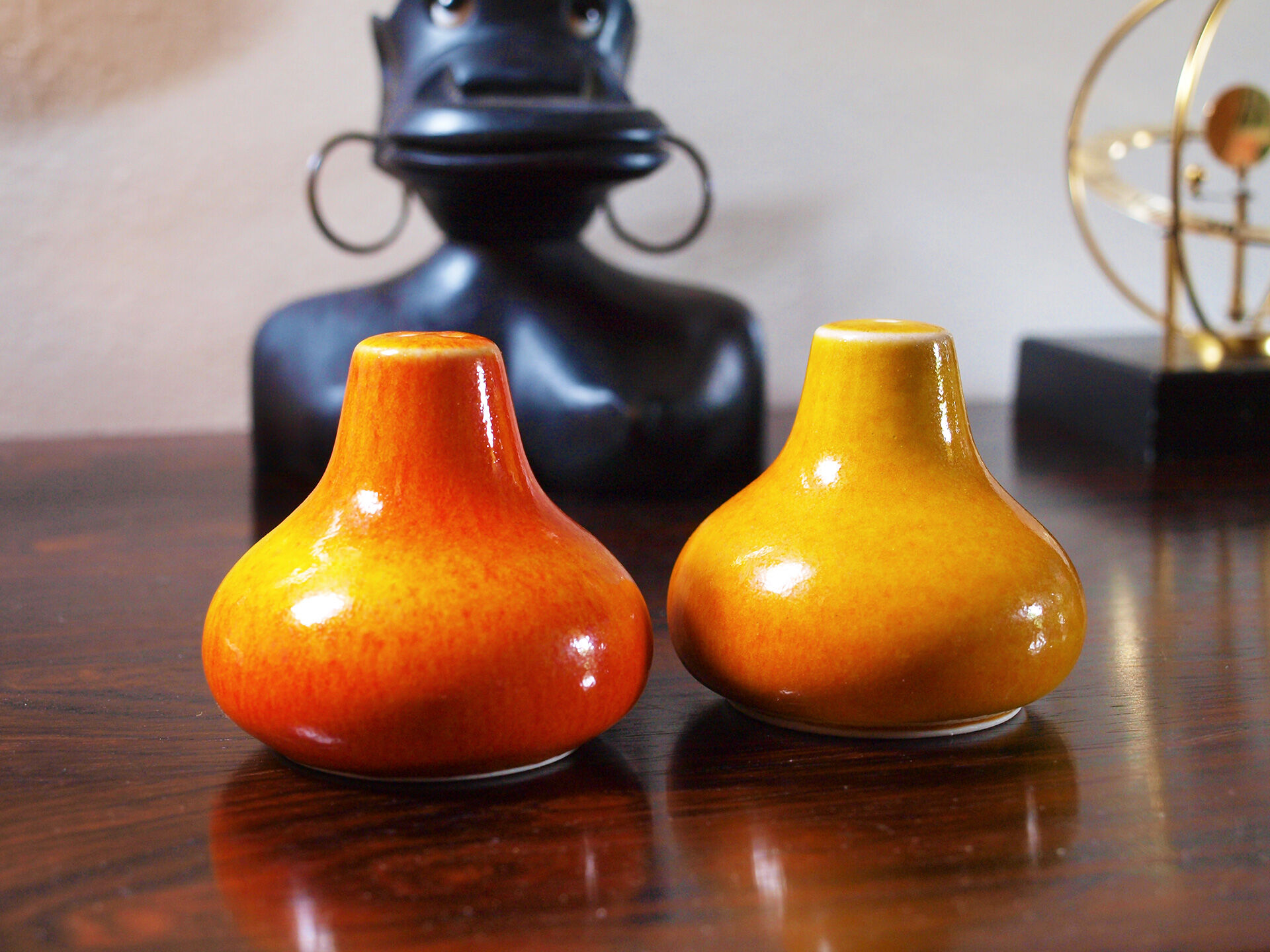 Salt and pepper in orange ceramic, 60s